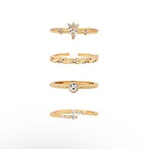 NWT ettika Keep It Simple 18K Gold Plate Ring Set Clear Crystals Size 8
